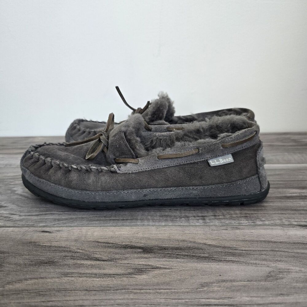 L.L. Bean Women’s Grey Shearling Moccasin Slippers
